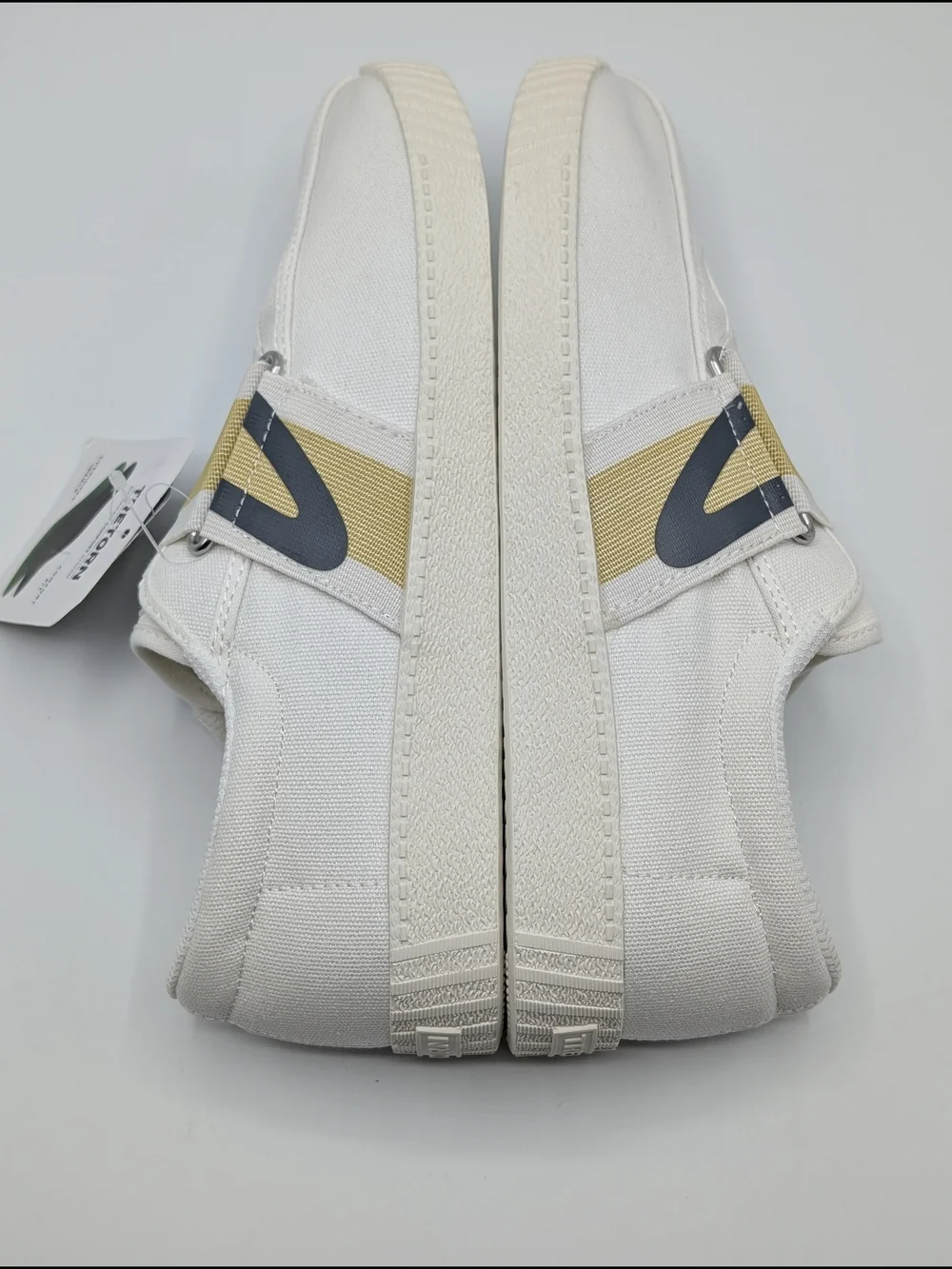 Tretorn Women's 8 White Canvas Sneakers with Yellow & Gray Accent Slip On Nylite